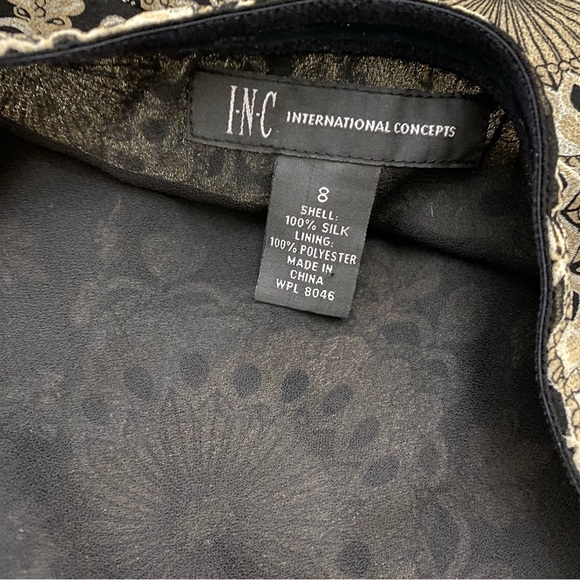 INC International Concepts Silk Black Tan Halter Dress Midi Handkerchief Hem S - Picture 8 of 8